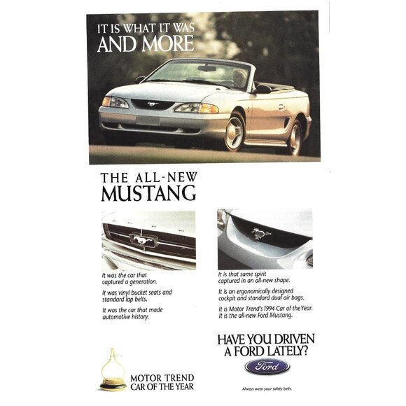 All Sports Car 1994 Mustang Ford 1990s Vintage Print Ad - Picture 1 of 4